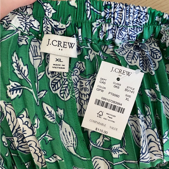 NWT J. Crew Pleated Midi Skirt Green Floral Paisley Picnic White XL / XLarge - Picture 7 of 9